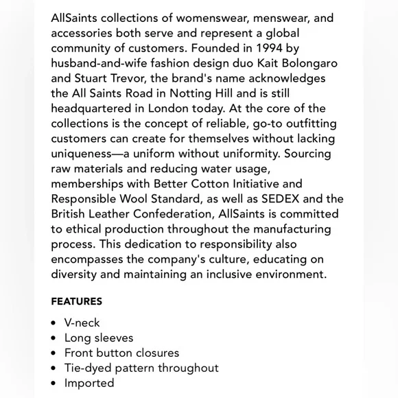 AllSaints Marea‎ Tie Dye Merino Wool Cardigan in Blue Women's  Luxury Sz Medium - Picture 15 of 17